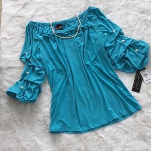 Coco Bianco Solid Pearl Detail Off Shoulder Top